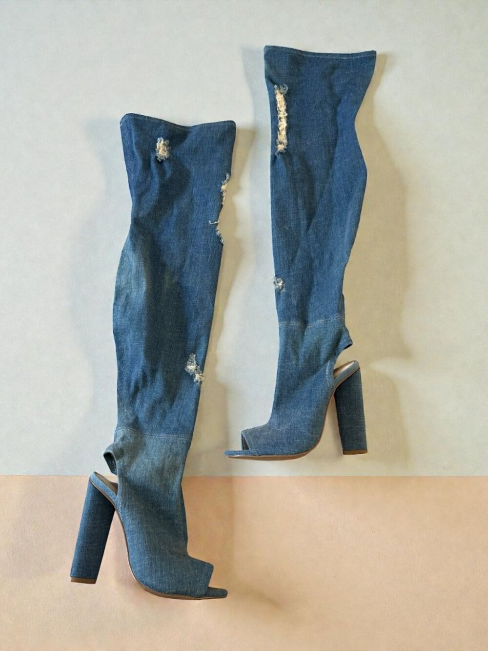 STEVE MADDEN Tonic Blue Denim Over the Knee Booties Heels Size 7